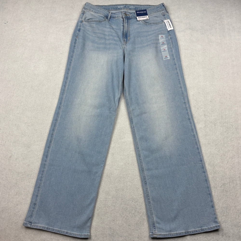 Old Navy Jeans Womens 14 Blue Wow Wide Leg High Rise Stretch Denim Pants NWT New